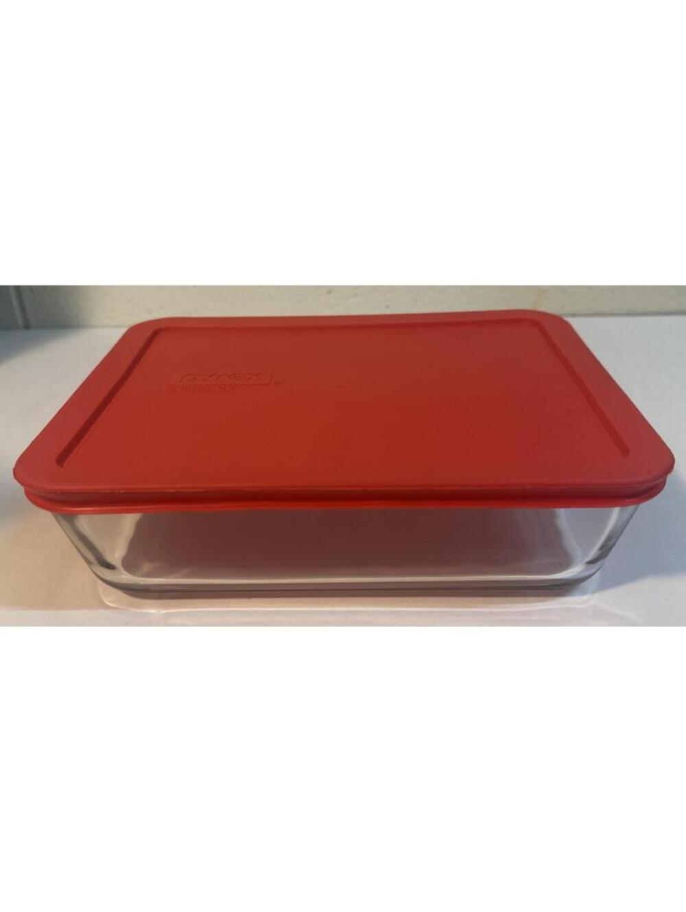 Pyrex 7211 H 6-Cup Rectangular Glass Storage Container With Red Lid